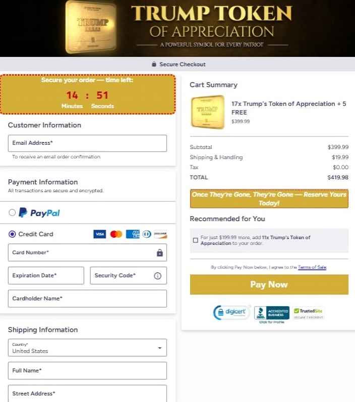 Trump Token Checkout Page 